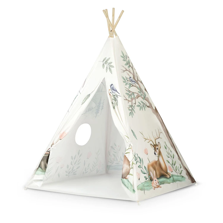 Indiański Namiot Tipi dla Dzieci Nukido – Designerski Wigwam ze Stabilizatorem 114 × 114 × 165 cm - beżowy