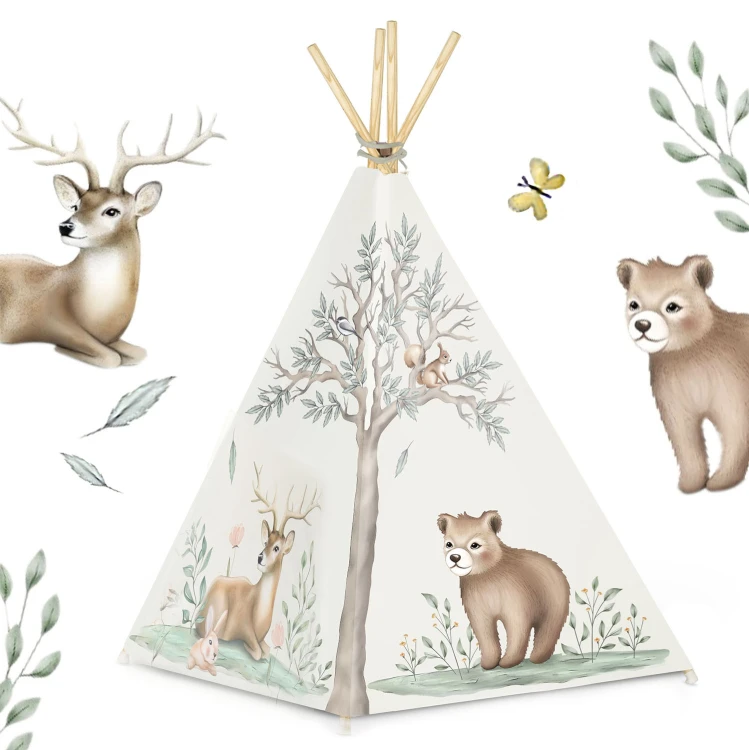 Indiański Namiot Tipi dla Dzieci Nukido – Designerski Wigwam ze Stabilizatorem 114 × 114 × 165 cm - beżowy