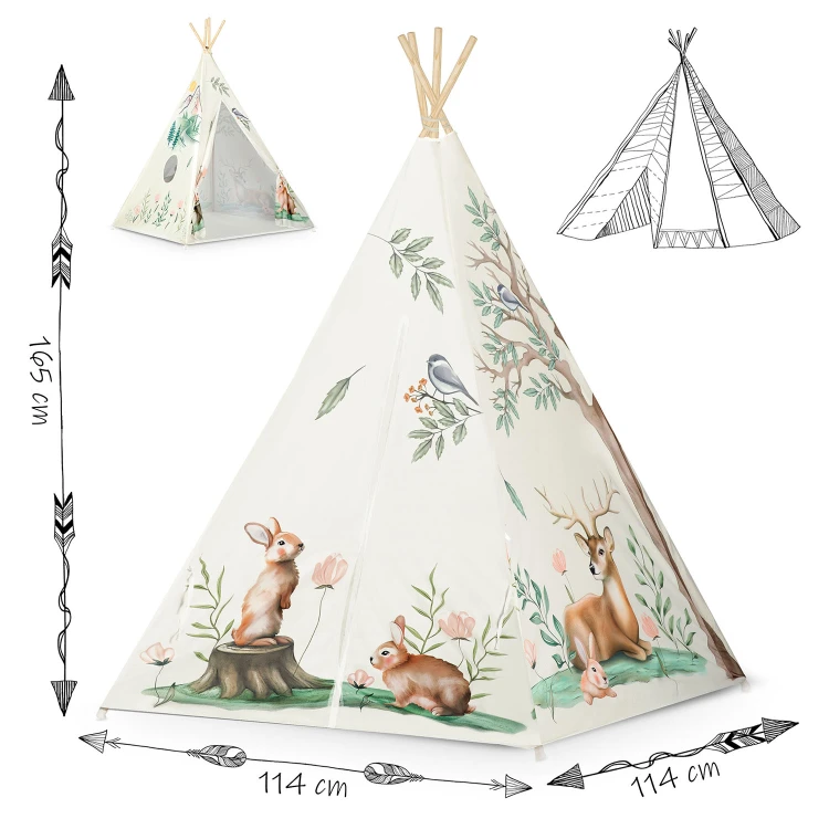 Indiański Namiot Tipi dla Dzieci Nukido – Designerski Wigwam ze Stabilizatorem 114 × 114 × 165 cm - beżowy