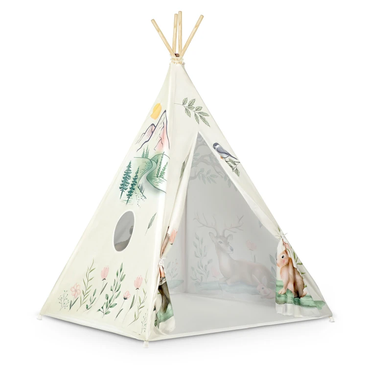 Indiański Namiot Tipi dla Dzieci Nukido – Designerski Wigwam ze Stabilizatorem 114 × 114 × 165 cm - beżowy