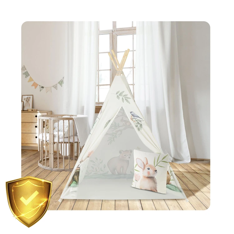 Indiański Namiot Tipi dla Dzieci Nukido – Designerski Wigwam ze Stabilizatorem 114 × 114 × 165 cm - beżowy