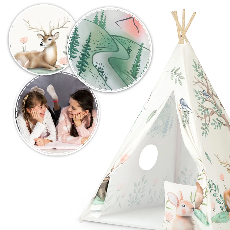 Indiański Namiot Tipi dla Dzieci Nukido – Designerski Wigwam ze Stabilizatorem 114 × 114 × 165 cm - beżowy