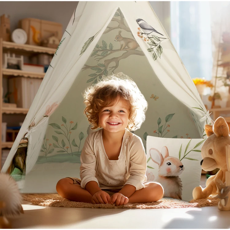 Indiański Namiot Tipi dla Dzieci Nukido – Designerski Wigwam ze Stabilizatorem 114 × 114 × 165 cm - beżowy