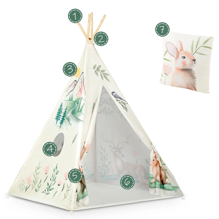 Indiański Namiot Tipi dla Dzieci Nukido – Designerski Wigwam ze Stabilizatorem 114 × 114 × 165 cm - beżowy