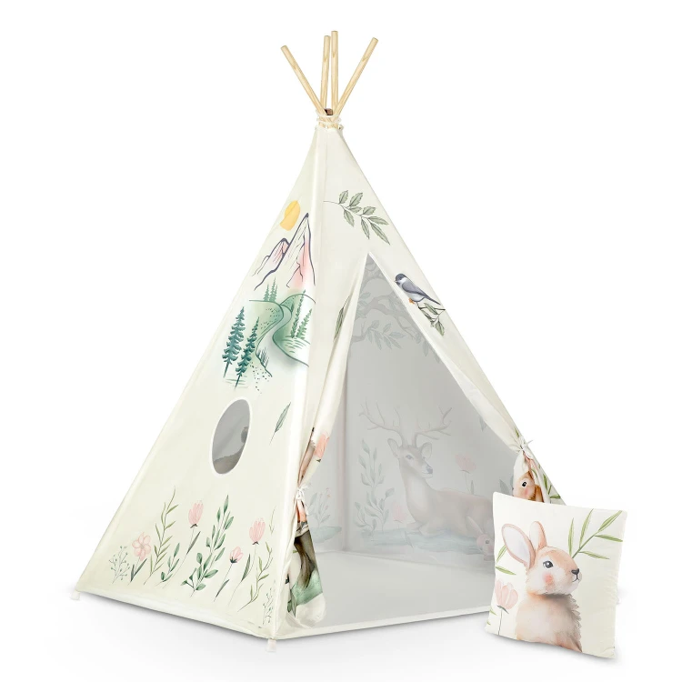 Indiański Namiot Tipi dla Dzieci Nukido – Designerski Wigwam ze Stabilizatorem 114 × 114 × 165 cm - beżowy