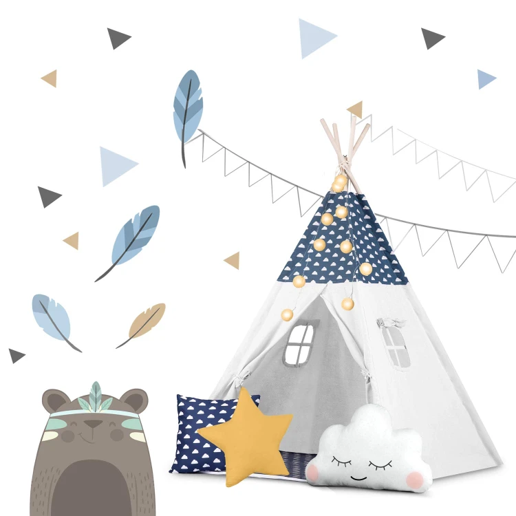 Indiański Namiot Tipi dla Dzieci – Bawełniany Wigwam z Matą i Zestawem 3 Poduszek 120 x 120 x 165 cm - granatowy
