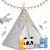Indiański Namiot Tipi dla Dzieci – Bawełniany Wigwam z Matą i Zestawem 3 Poduszek (Panda i Misie) 120 x 120 x 165 cm - szary