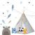 Indiański Namiot Tipi dla Dzieci – Bawełniany Wigwam z Matą i Zestawem 3 Poduszek (Panda i Misie) 120 x 120 x 165 cm - szary