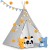Indiański Namiot Tipi dla Dzieci – Bawełniany Wigwam z Matą i Zestawem 3 Poduszek (Panda i Misie) 120 x 120 x 165 cm - szary
