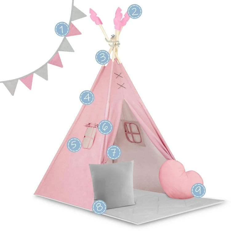 Indiański Namiot Tipi dla Dzieci Nukido – Forteca Małego Marzyciela z Wielofunkcyjną Matą i Akcesoriami 116 x 116 x 165 cm - różowy