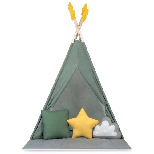 Indiański Namiot Tipi dla Dzieci Nukido – Forteca Małego Marzyciela z Wielofunkcyjną Matą i Akcesoriami 116 x 116 x 165 cm - zielony