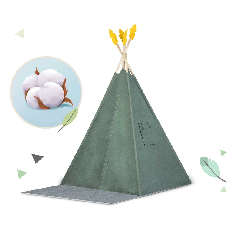 Indiański Namiot Tipi dla Dzieci Nukido – Forteca Małego Marzyciela z Wielofunkcyjną Matą i Akcesoriami 116 x 116 x 165 cm - zielony