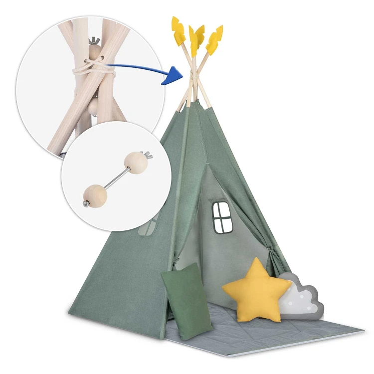 Indiański Namiot Tipi dla Dzieci Nukido – Forteca Małego Marzyciela z Wielofunkcyjną Matą i Akcesoriami 116 x 116 x 165 cm - zielony