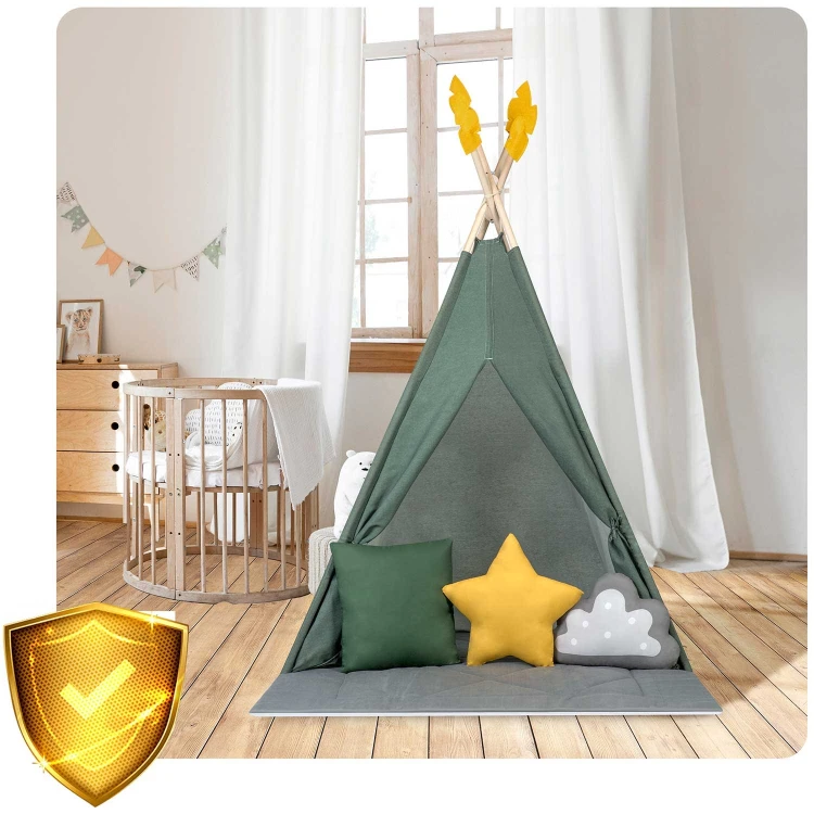 Indiański Namiot Tipi dla Dzieci Nukido – Forteca Małego Marzyciela z Wielofunkcyjną Matą i Akcesoriami 116 x 116 x 165 cm - zielony