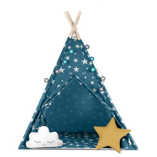 Indiański Namiot Tipi dla Dzieci Nukido – Bawełniany Wigwam z Wszytą Podłogą i Akcesoriami 120 x 120 x 165 cm - niebieski
