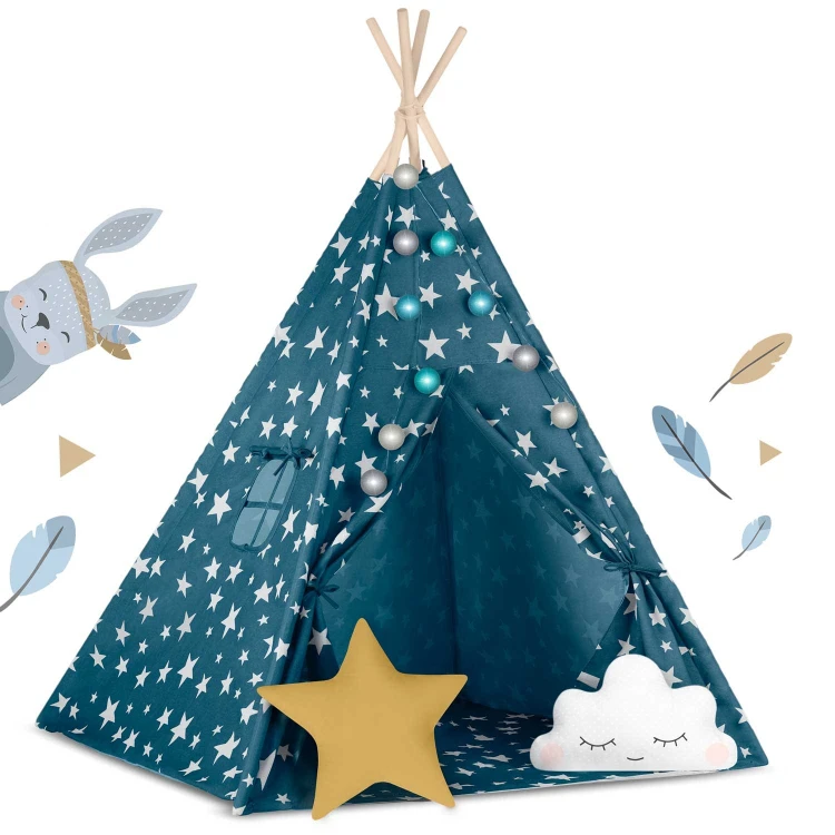Indiański Namiot Tipi dla Dzieci Nukido – Bawełniany Wigwam z Wszytą Podłogą i Akcesoriami 120 x 120 x 165 cm - niebieski