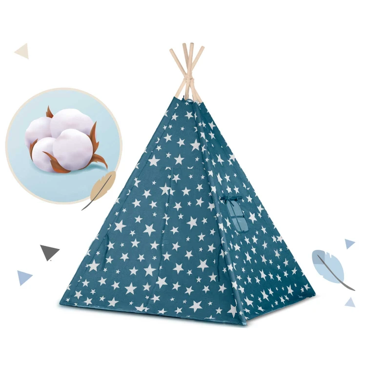 Indiański Namiot Tipi dla Dzieci Nukido – Bawełniany Wigwam z Wszytą Podłogą i Akcesoriami 120 x 120 x 165 cm - niebieski
