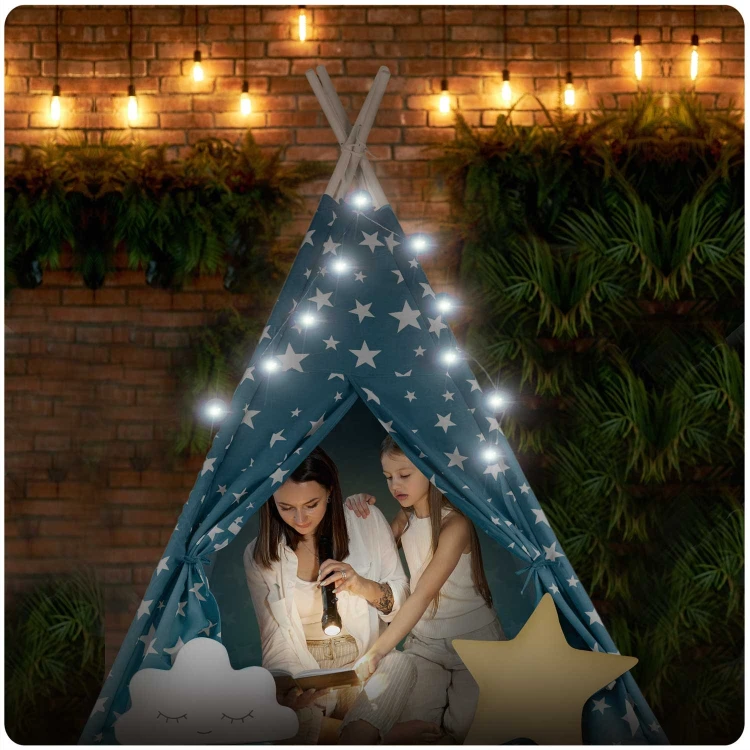 Indiański Namiot Tipi dla Dzieci Nukido – Bawełniany Wigwam z Wszytą Podłogą i Akcesoriami 120 x 120 x 165 cm - niebieski
