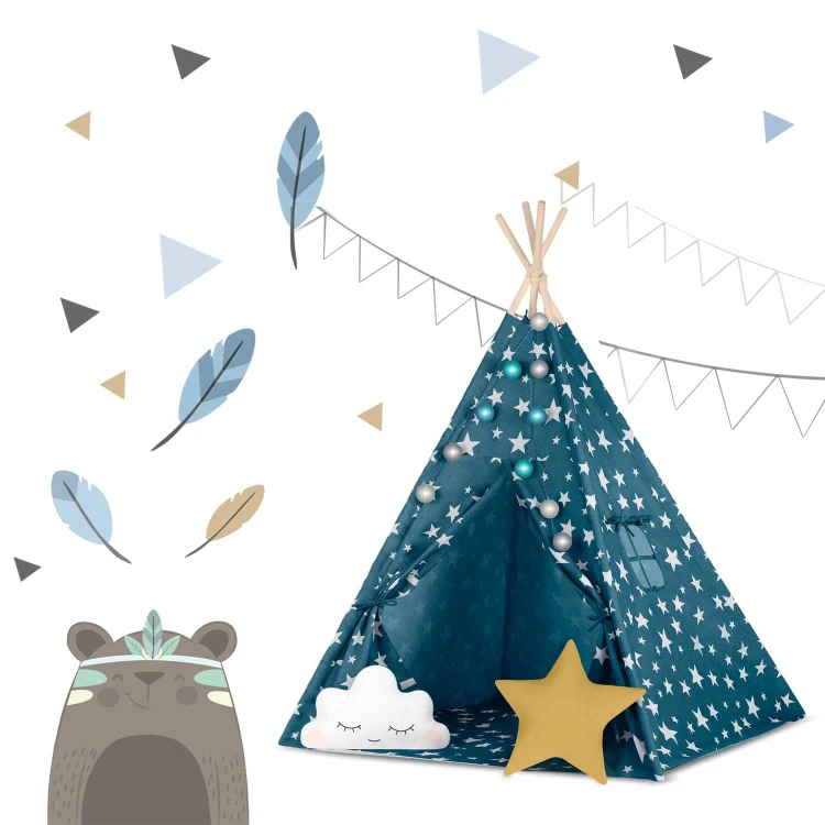 Indiański Namiot Tipi dla Dzieci Nukido – Bawełniany Wigwam z Wszytą Podłogą i Akcesoriami 120 x 120 x 165 cm - niebieski
