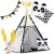 Indiański Namiot Tipi dla Dzieci – Bawełniany Wigwam z Matą i Akcesoriami 120 x 120 x 160 cm biało czarny z pandą