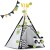 Indiański Namiot Tipi dla Dzieci – Bawełniany Wigwam z Matą i Akcesoriami 120 x 120 x 160 cm biało czarny z pandą