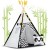 Indiański Namiot Tipi dla Dzieci – Bawełniany Wigwam z Matą i Akcesoriami 120 x 120 x 160 cm biało czarny z pandą