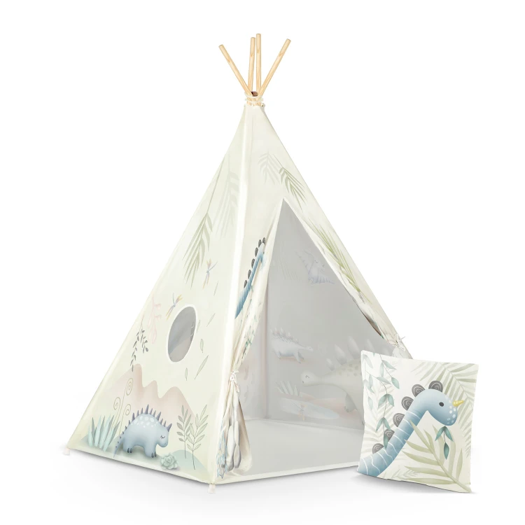 Indiański Namiot Tipi dla Dzieci Nukido – Designerski Wigwam ze Wszytą Podłogą i Poduszką z Dinozaurem 114 × 114 × 165 cm - dinozaury