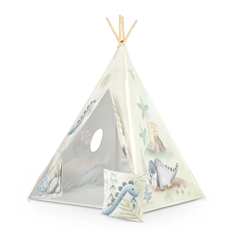 Indiański Namiot Tipi dla Dzieci Nukido – Designerski Wigwam ze Wszytą Podłogą i Poduszką z Dinozaurem 114 × 114 × 165 cm - dinozaury