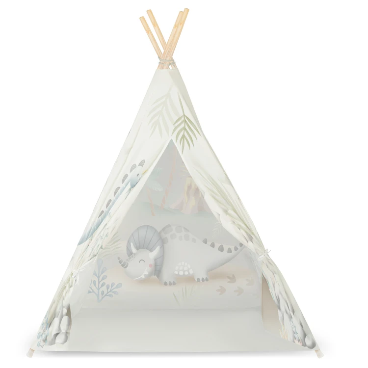 Indiański Namiot Tipi dla Dzieci Nukido – Designerski Wigwam ze Wszytą Podłogą i Poduszką z Dinozaurem 114 × 114 × 165 cm - dinozaury
