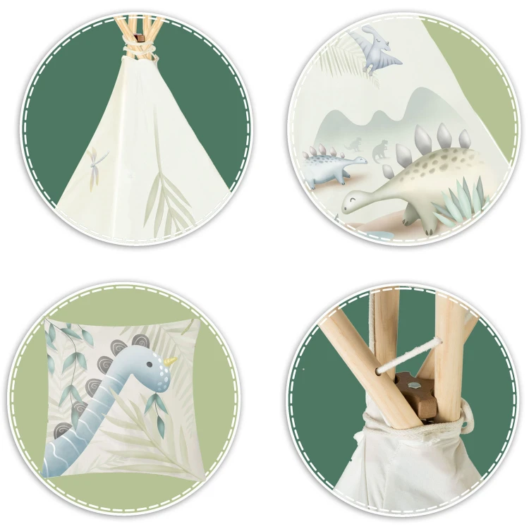 Indiański Namiot Tipi dla Dzieci Nukido – Designerski Wigwam ze Wszytą Podłogą i Poduszką z Dinozaurem 114 × 114 × 165 cm - dinozaury