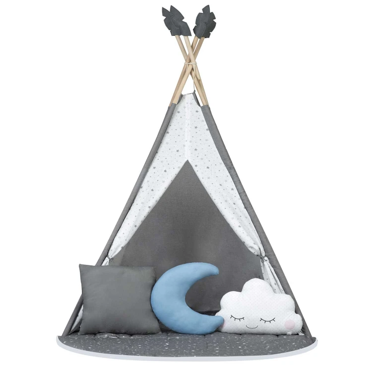 Indiański Namiot Tipi dla Dzieci Nukido – Forteca Małego Marzyciela z 2-Częściową Matą i Akcesoriami 116 x 116 x 165 cm - szary