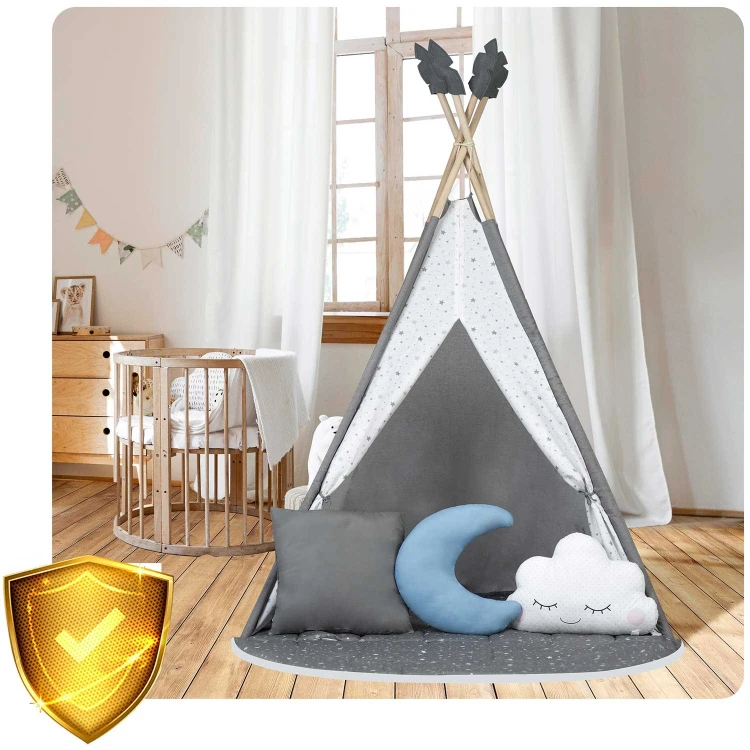 Indiański Namiot Tipi dla Dzieci Nukido – Forteca Małego Marzyciela z 2-Częściową Matą i Akcesoriami 116 x 116 x 165 cm - szary