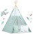Indiański Namiot Tipi dla Dzieci – Bawełniany Wigwam z Matą i Akcesoriami 120 × 120 × 165 cm- miętowy w gwiazdki