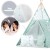 Indiański Namiot Tipi dla Dzieci – Bawełniany Wigwam z Matą i Akcesoriami 120 × 120 × 165 cm- miętowy w gwiazdki