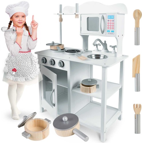 Unikatowa Drewniana Kuchnia dla Dzieci z Akcesoriami Ricokids – Biała 60 x 30 x 85 cm