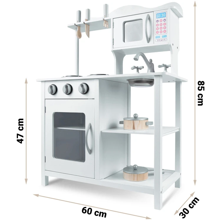 Unikatowa Drewniana Kuchnia dla Dzieci z Akcesoriami Ricokids – Biała 60 x 30 x 85 cm