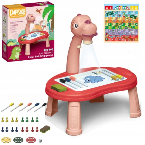 Edukacyjny Projektor LED do Rysowania Dinozaur T-Rex – Stolik i Gry Planszowe 3w1