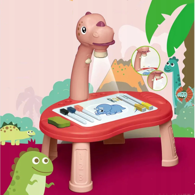 Edukacyjny Projektor LED do Rysowania Dinozaur T-Rex – Stolik i Gry Planszowe 3w1