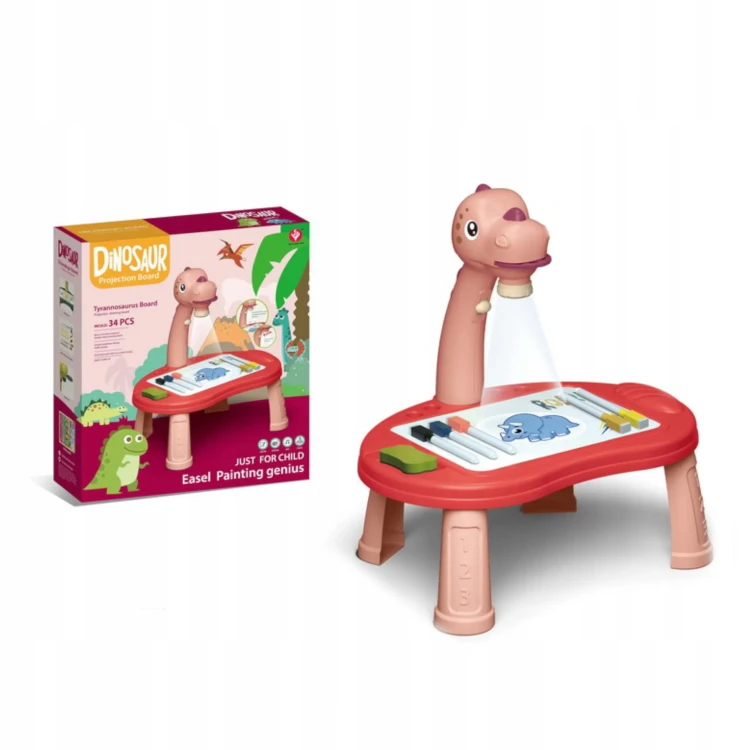 Edukacyjny Projektor LED do Rysowania Dinozaur T-Rex – Stolik i Gry Planszowe 3w1