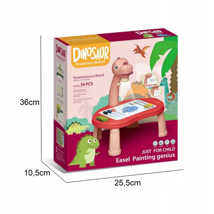Edukacyjny Projektor LED do Rysowania Dinozaur T-Rex – Stolik i Gry Planszowe 3w1