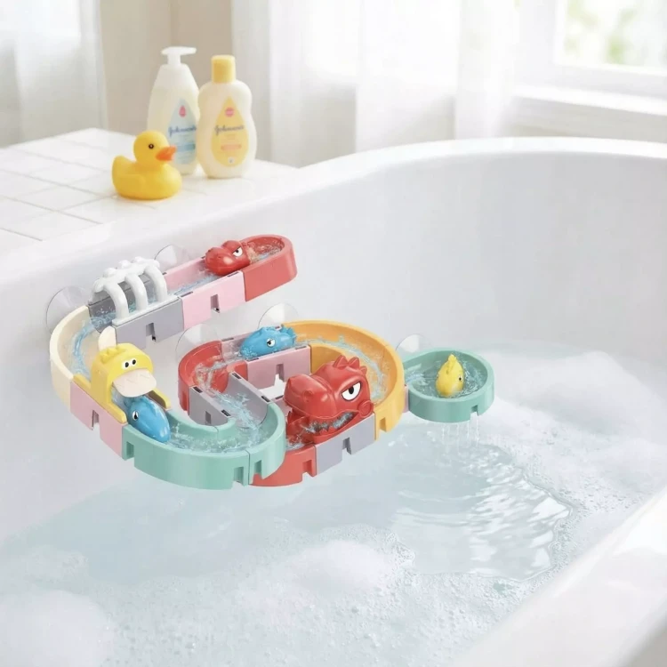 Tor Wodny Dino DIY – Interaktywny Tor Kulkowy do Kąpieli (30 Elementów)