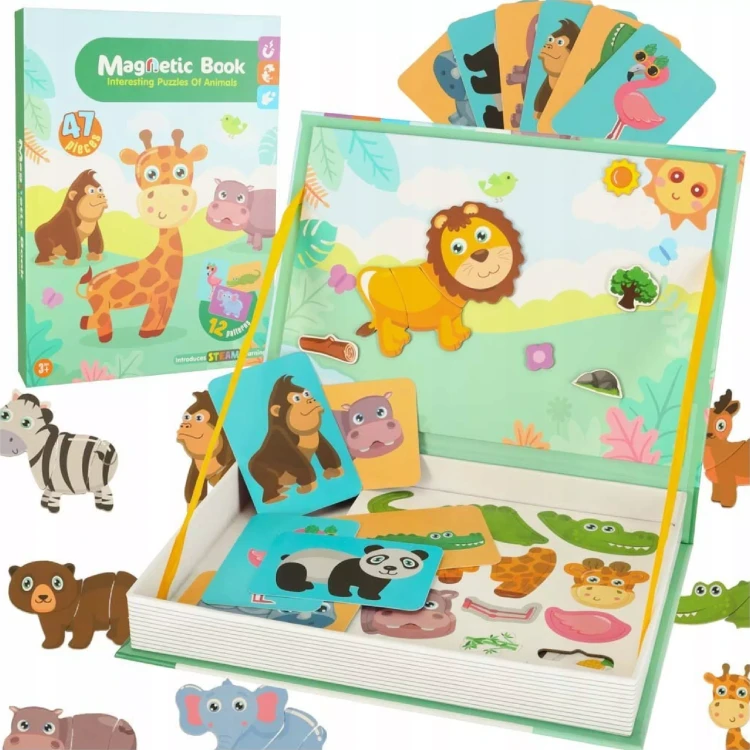 Układanka magnetyczna Montessori zwierzęta puzzle edukacyjne 47 magnty wiek 3+