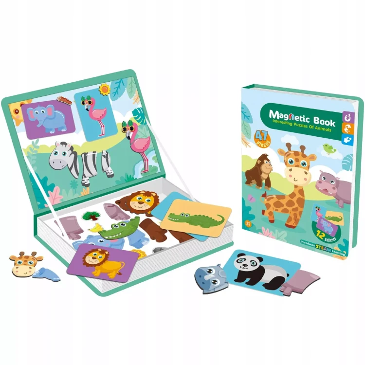 Układanka magnetyczna Montessori zwierzęta puzzle edukacyjne 47 magnty wiek 3+