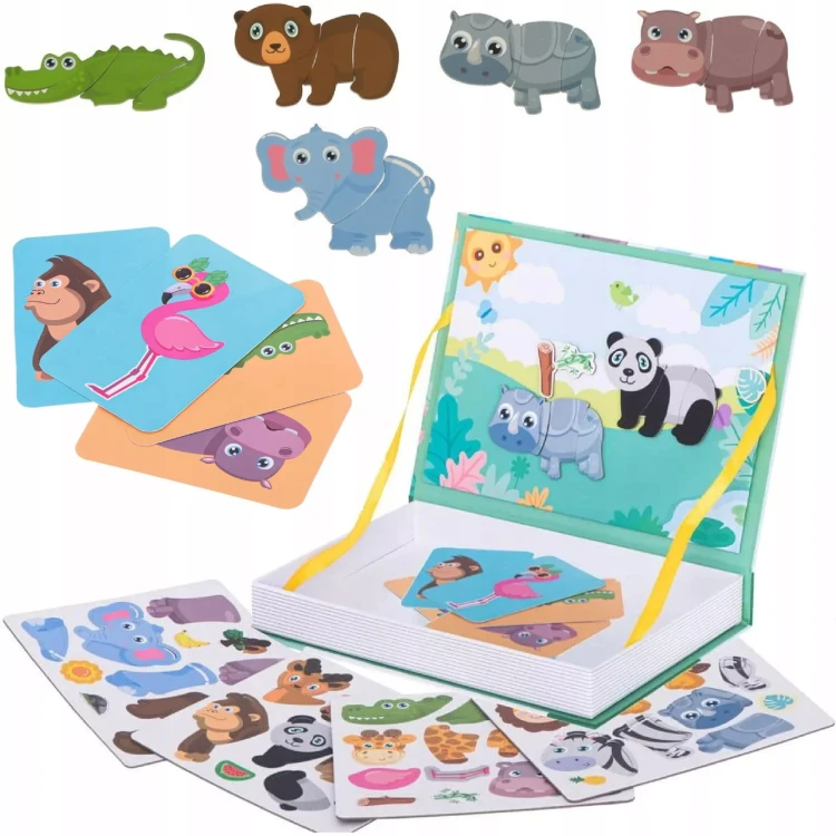 Układanka magnetyczna Montessori zwierzęta puzzle edukacyjne 47 magnty wiek 3+