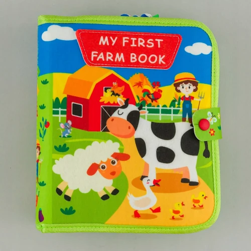 Filcowa książeczka  odczepiane elementy na rzepy farna zwierzeta Montessori dla dzieci 12 m+