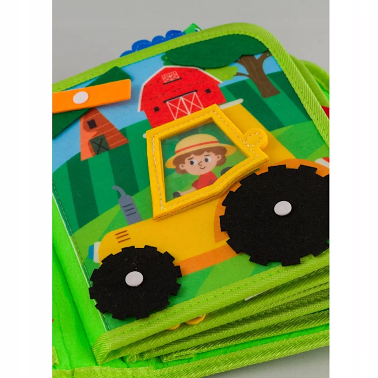 Filcowa książeczka  odczepiane elementy na rzepy farna zwierzeta Montessori dla dzieci 12 m+