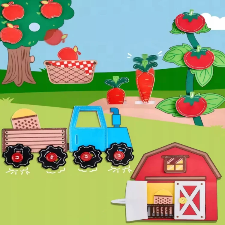 Filcowa książeczka  odczepiane elementy na rzepy farna zwierzeta Montessori  dla dzieci w wieku 2+