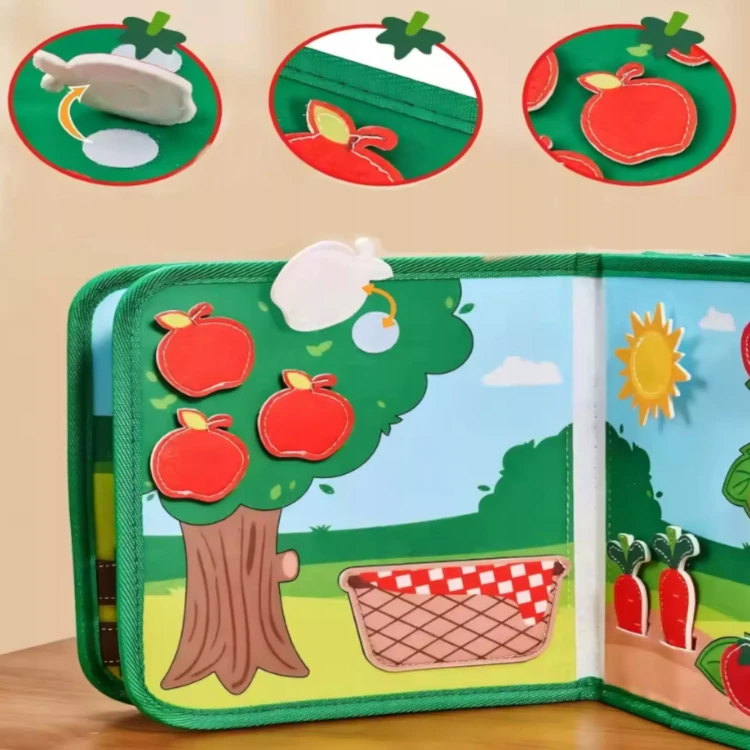 Filcowa książeczka  odczepiane elementy na rzepy farna zwierzeta Montessori  dla dzieci w wieku 2+