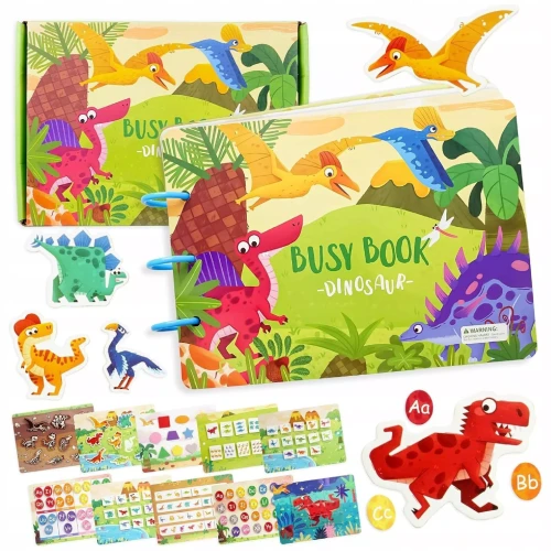 Książeczka edukacyjna dinozaury puzzle na rzep do nauki alfabetu i kształtów Montessori dla dzieci w wieku 3+