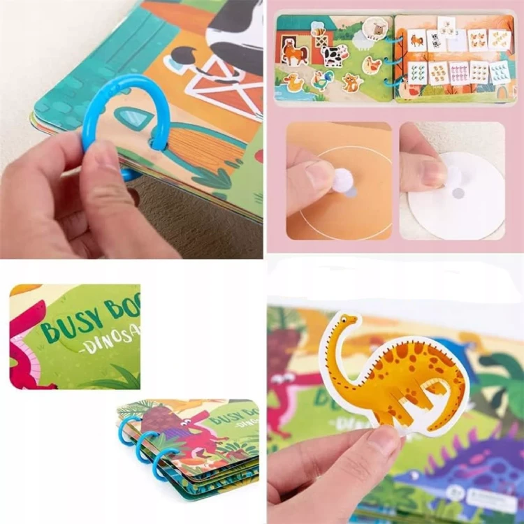 Książeczka edukacyjna dinozaury puzzle na rzep do nauki alfabetu i kształtów Montessori dla dzieci w wieku 3+